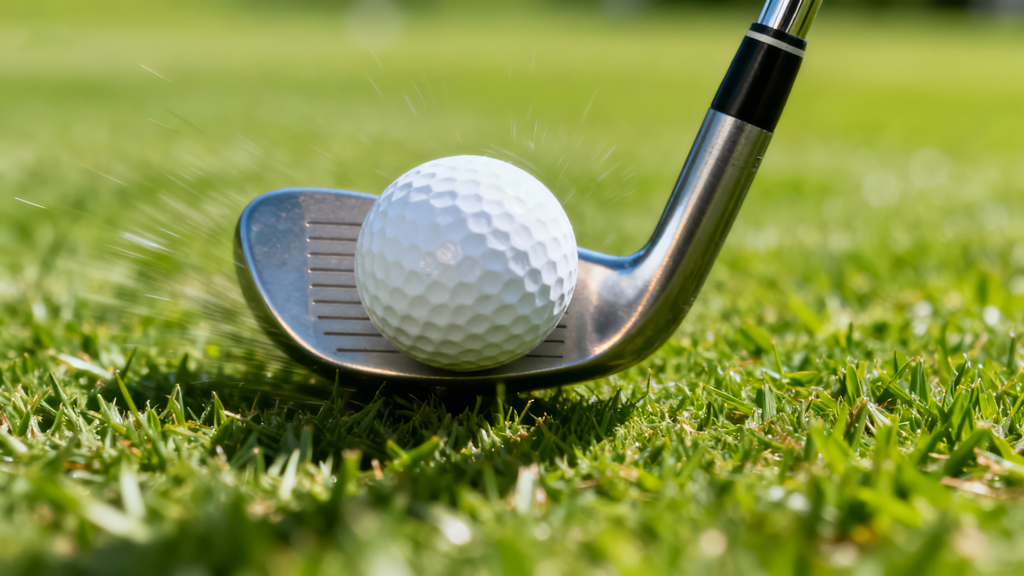 高尔夫精准击球的动感瞬间特写图