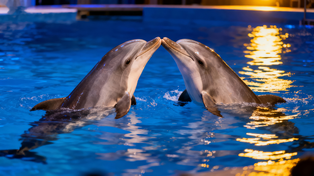 情人节海豚亲吻浪漫治愈系表演图