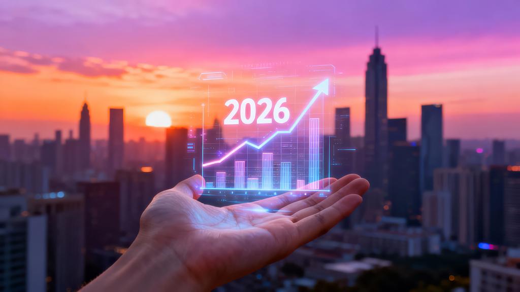 手托2026图表展望未来发展背景图