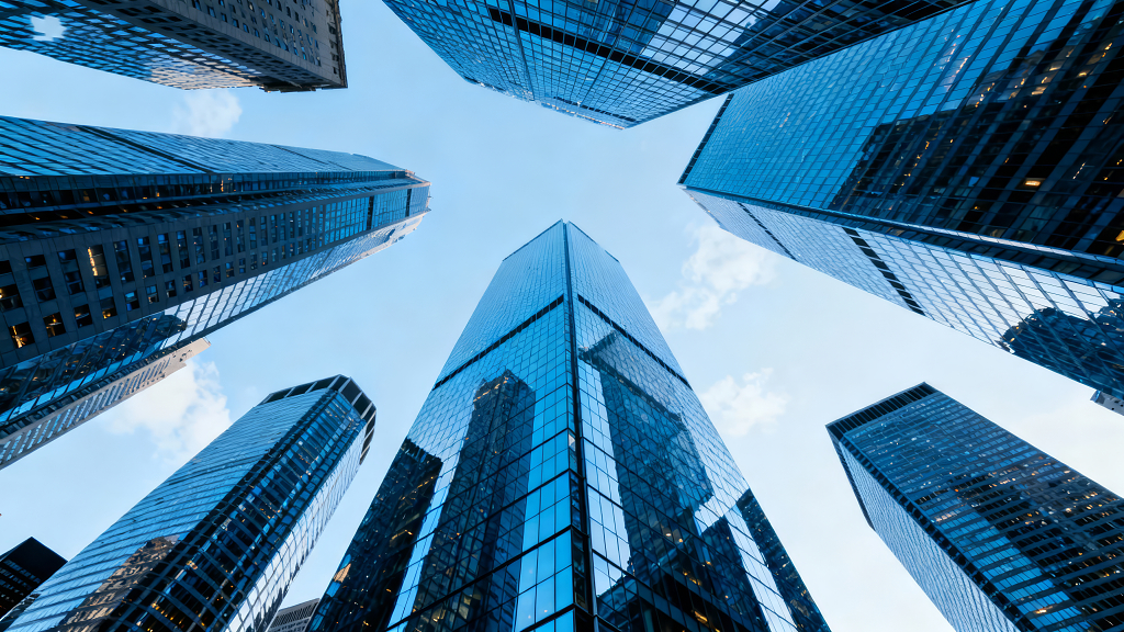 商业金融仰望摩天大楼商务背景图