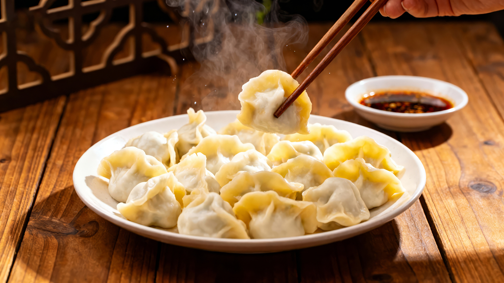 冬至春节吃饺子传统美食特写图