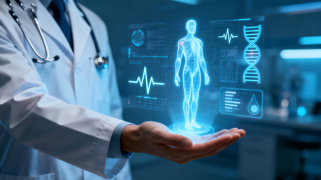 医疗科技医生手托全息人体数据图