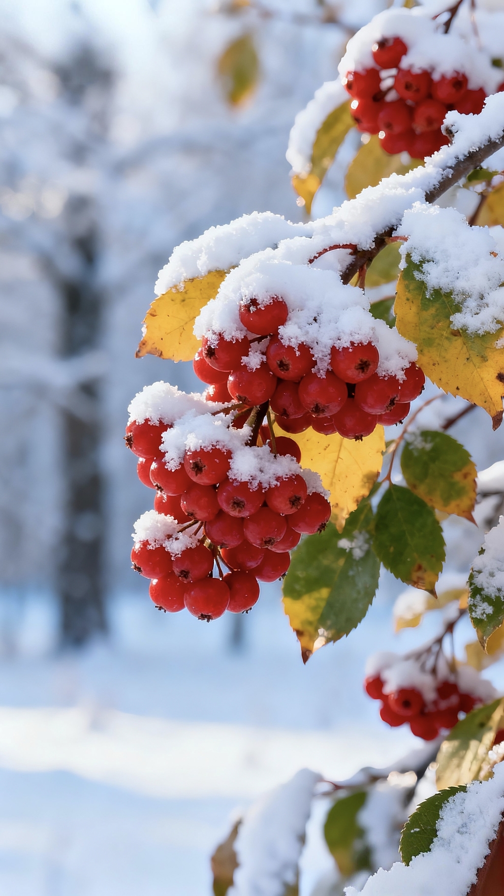 雪压红果冬季植物摄影素材雪压红果冬季植物摄影素材