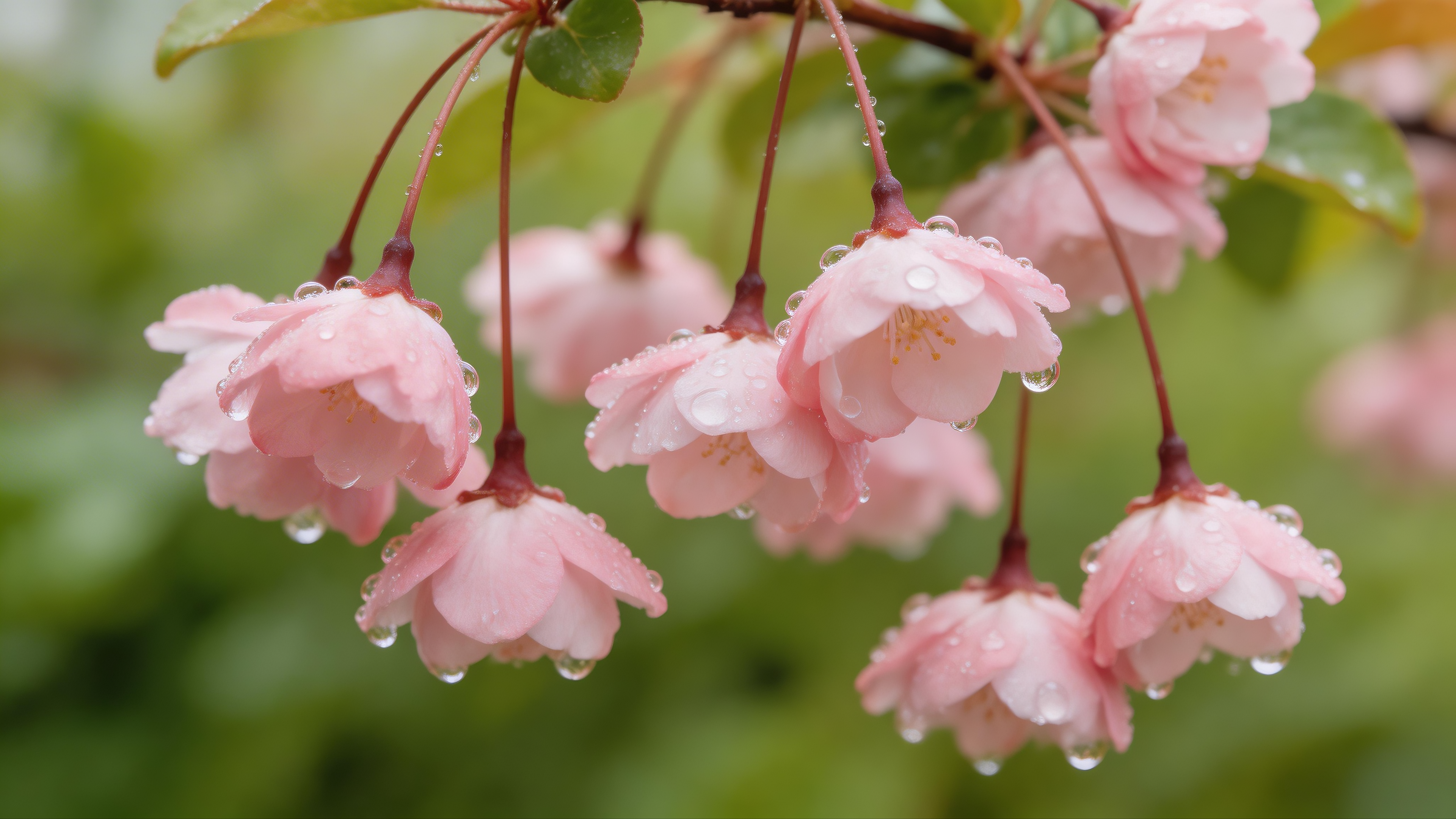 海棠花带露珠的海棠花垂吊海棠花