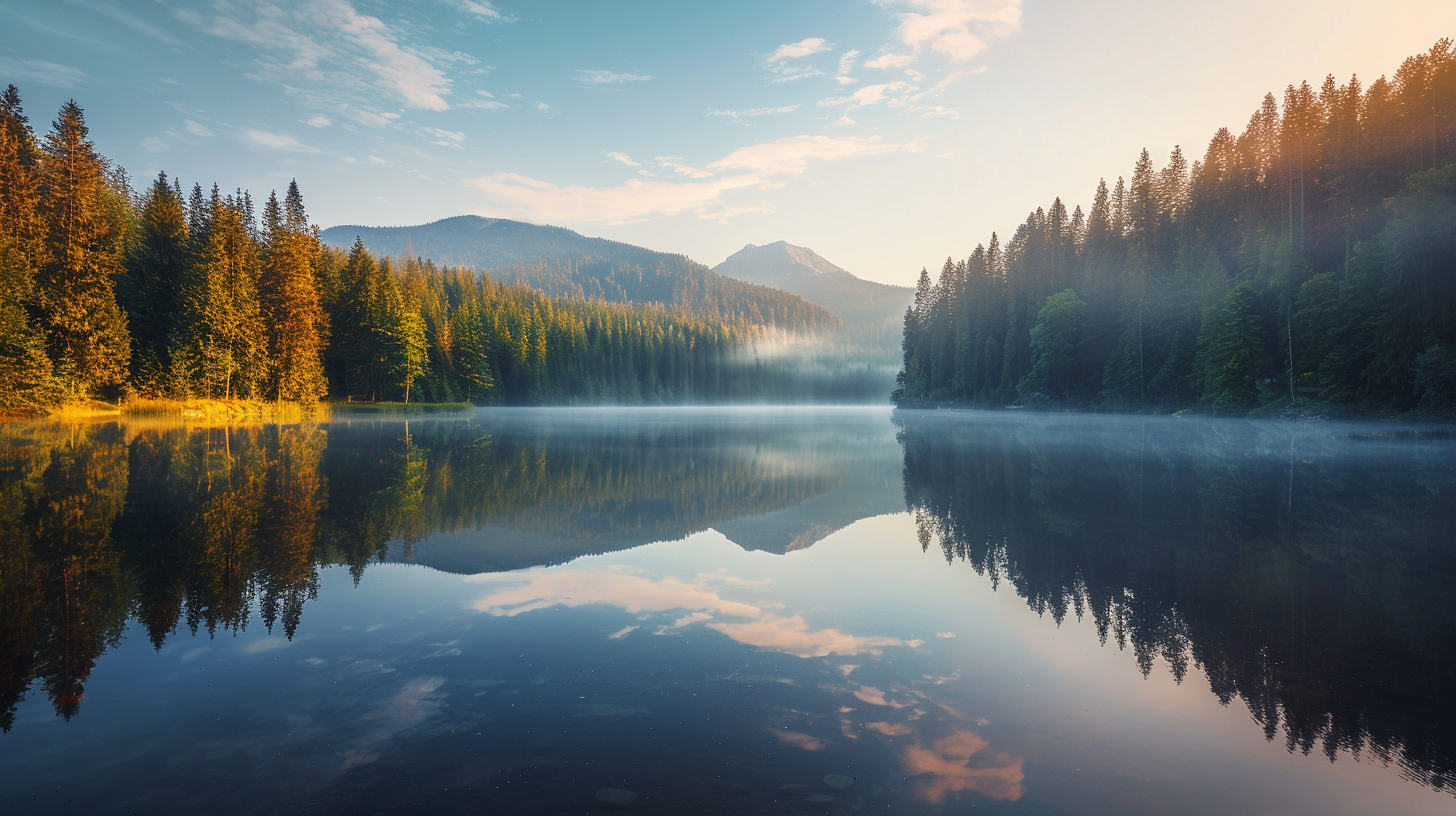 黄昏湖色晚霞倒影暮色湖影视背景装饰画风光摄影