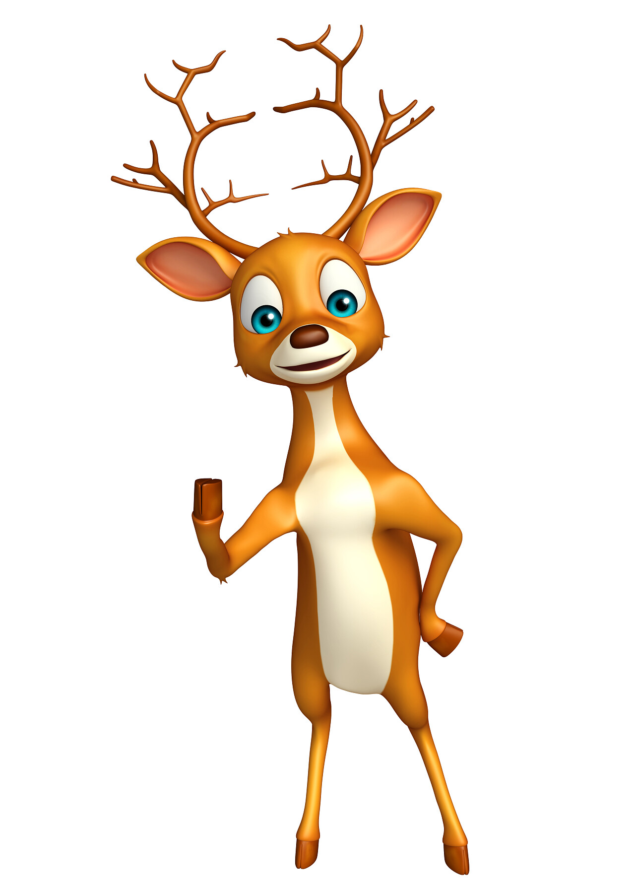 白色背景前搞笑卡通小鹿3d渲染的图可爱的鹿滑稽的卡通人物