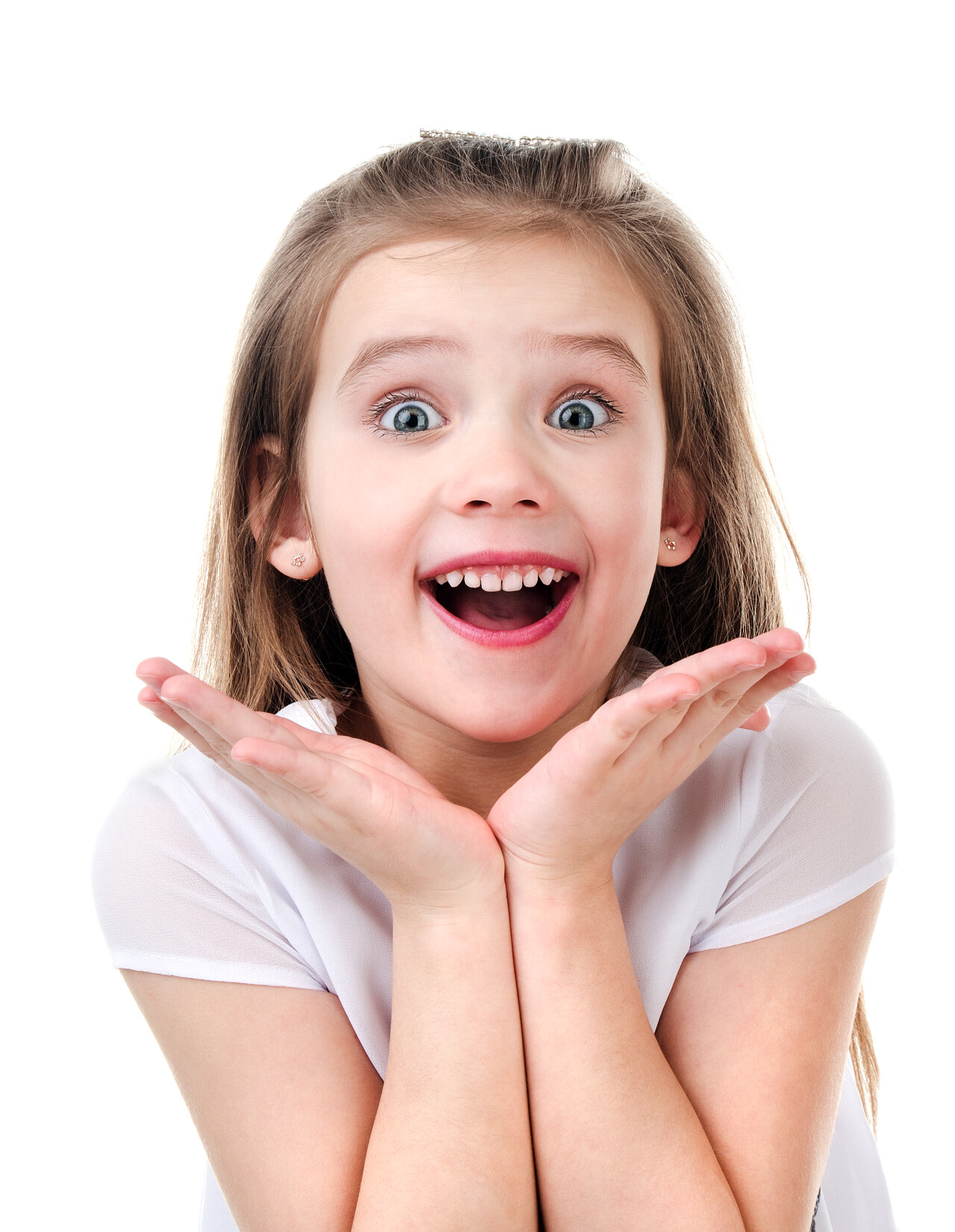 可爱惊讶的小女孩肖像孤立的可爱惊讶小女孩的肖像