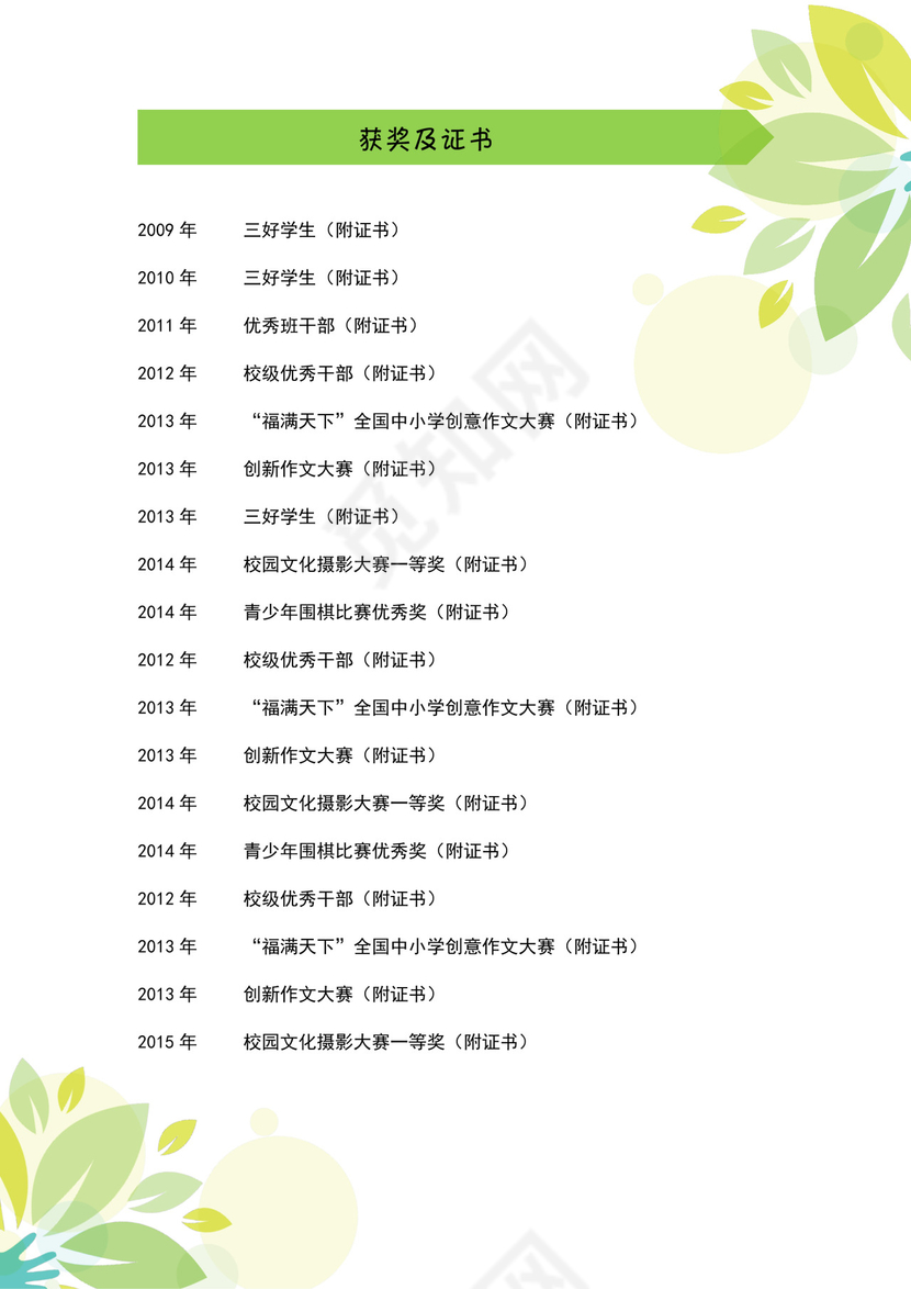 精美实用小升初简历小学生个人简历word