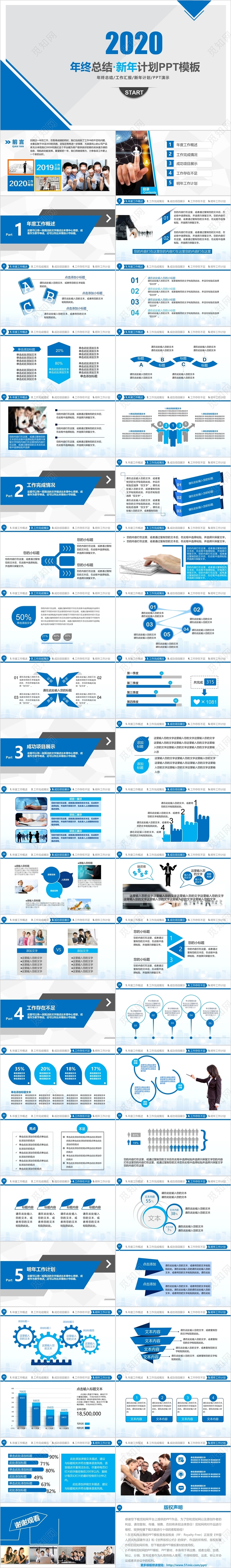 2020蓝色年终总结计划PPT模板