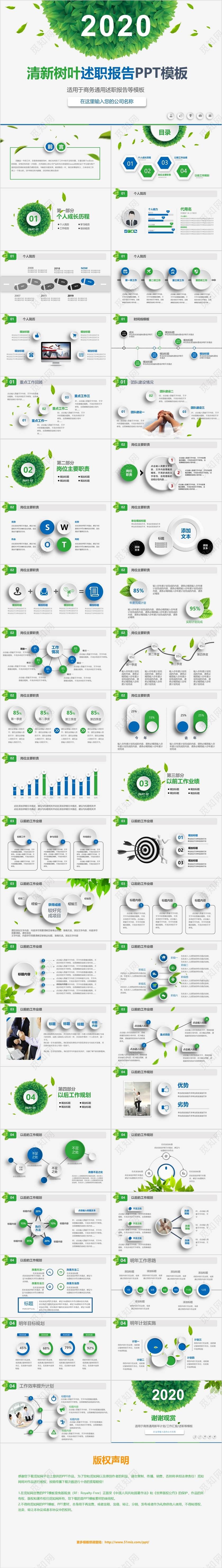 绿色清新个人述职报告PPT模板