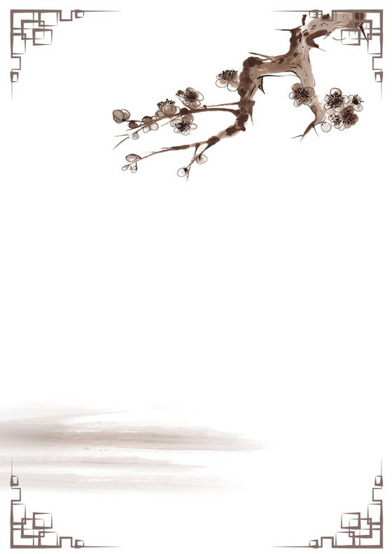 水墨梅花枝word信纸模板背景