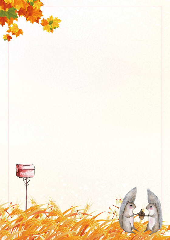 秋季景色卡通word信纸模板背景
