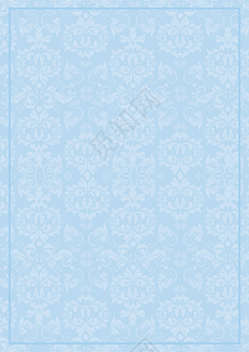 蓝色花纹信纸模板背景Word版PS版
