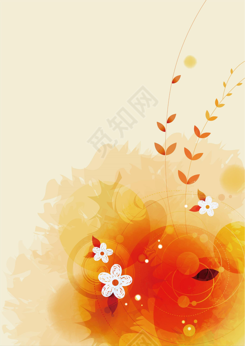 橙色花卉信纸信封设计