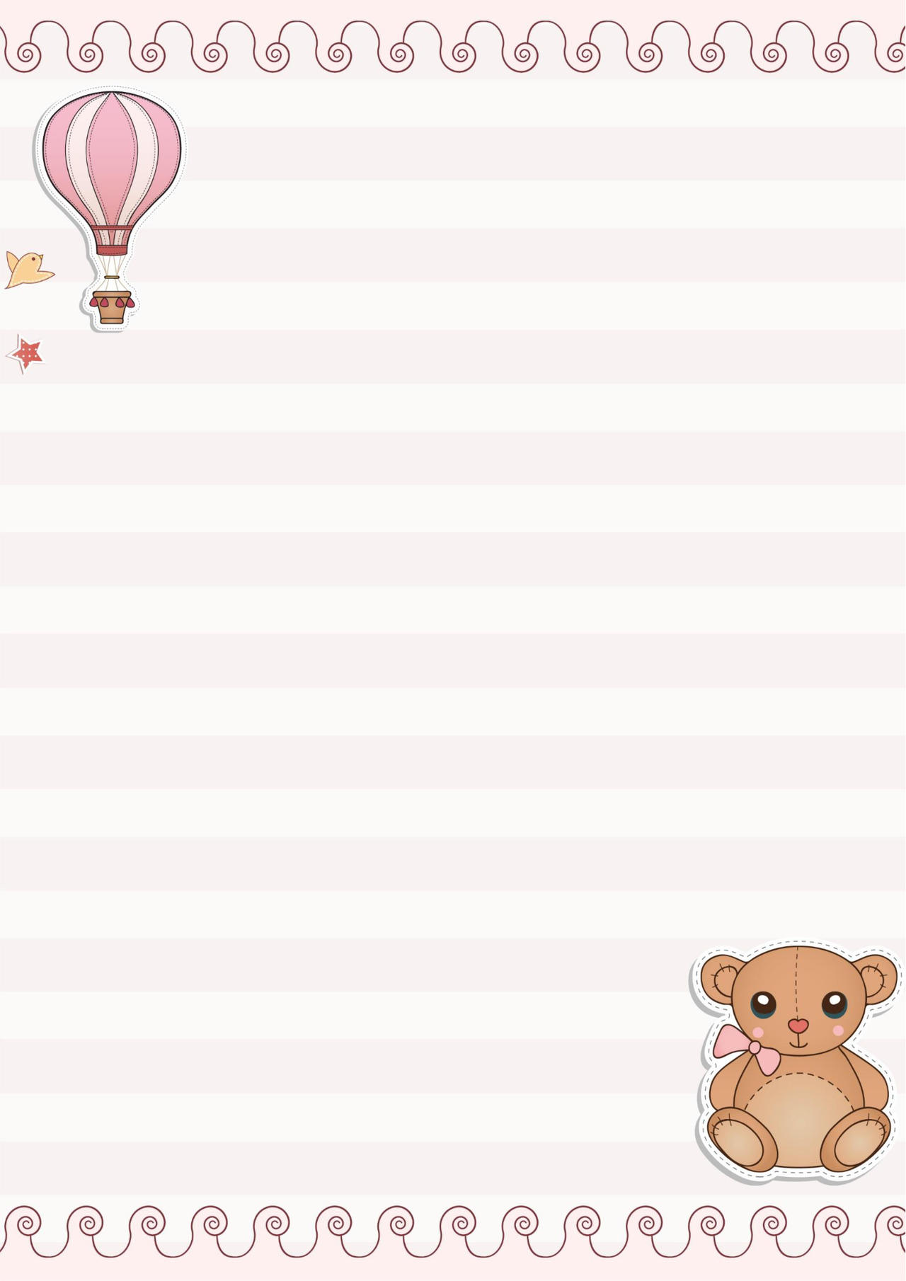 粉色清新卡通风信纸模板word版矢量背景