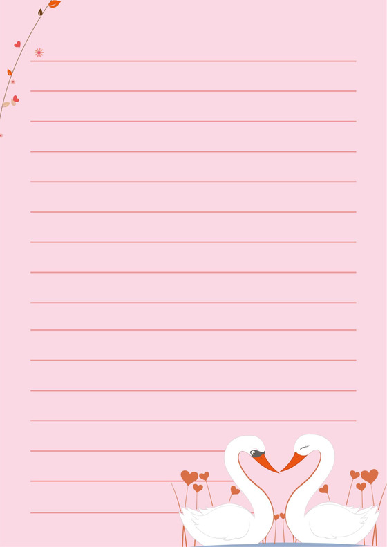 白天鹅卡通风信纸模板Word版矢量背景