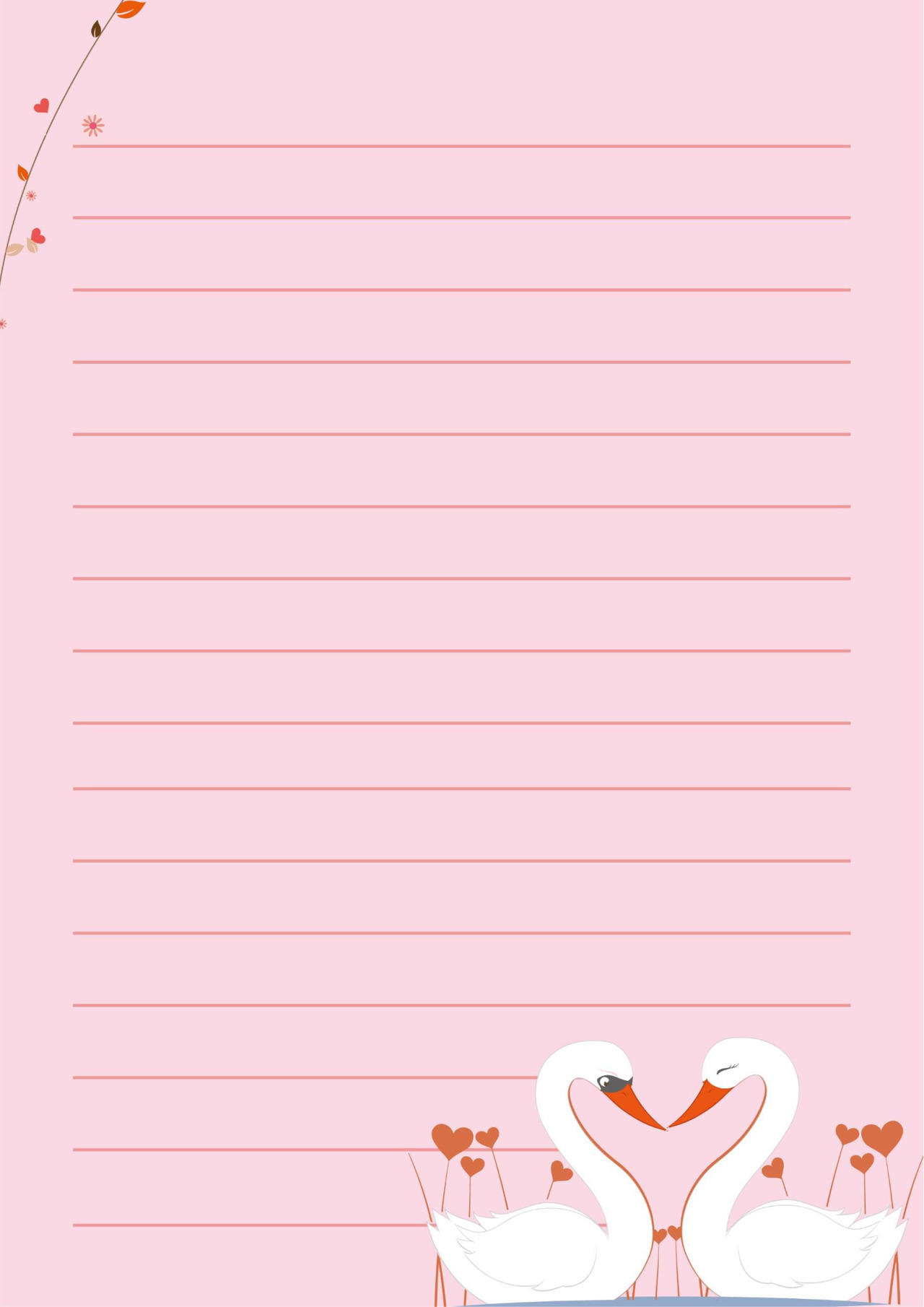 白天鹅卡通风信纸模板word版矢量背景