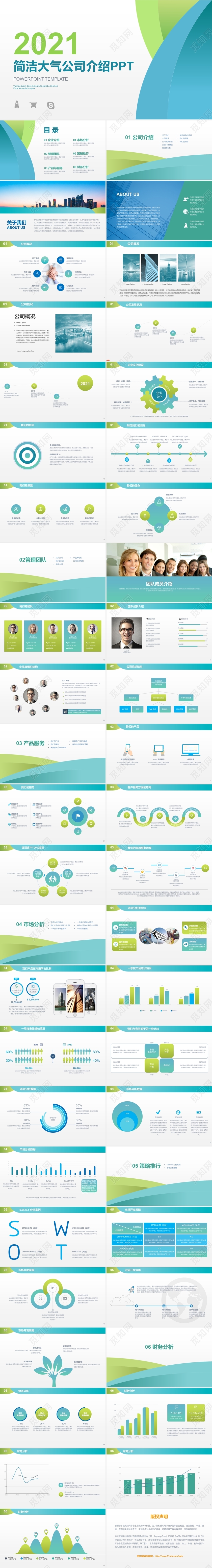 蓝绿色简约公司介绍ppt模板企业介绍公司简介产品画册ppt