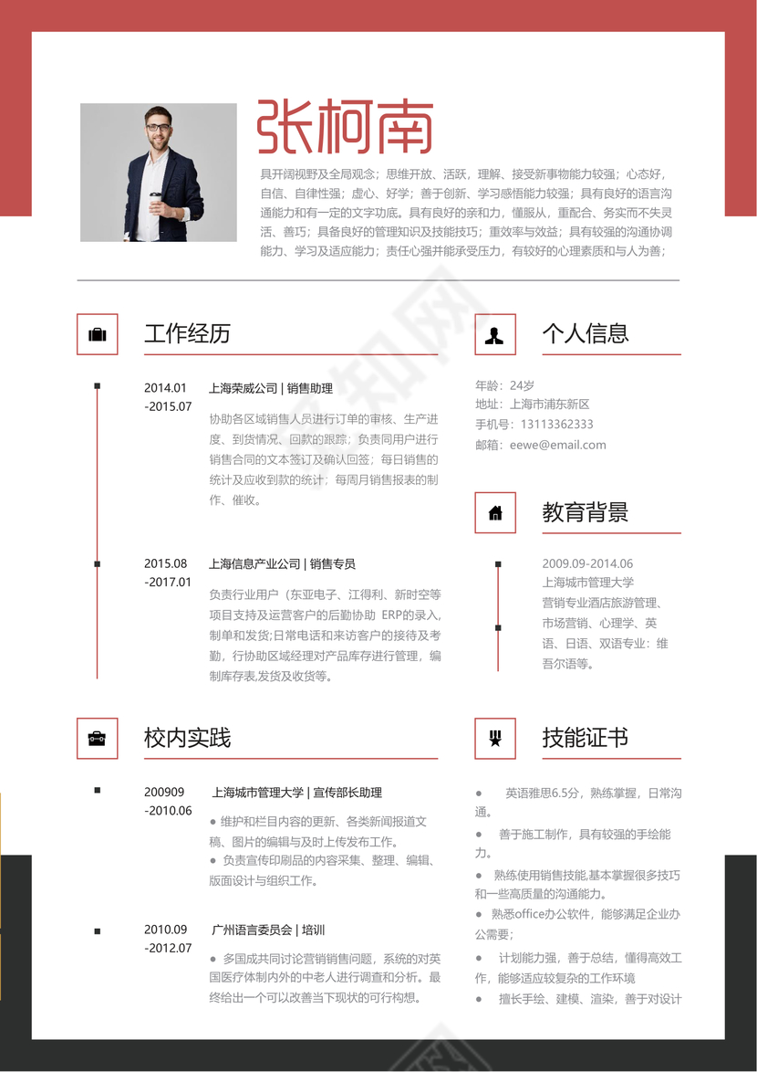 创意市场销售个人简历模板