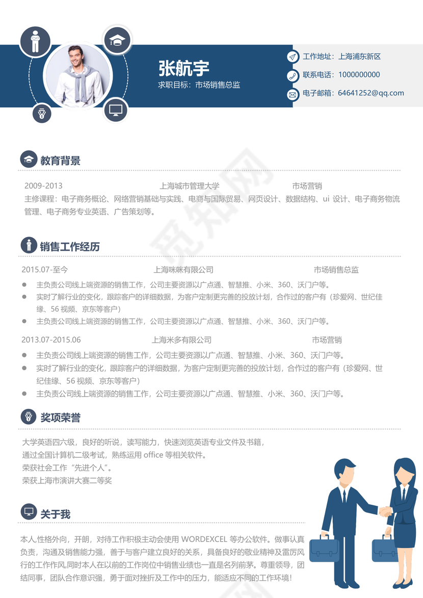 创意市场销售经理个人简历模板
