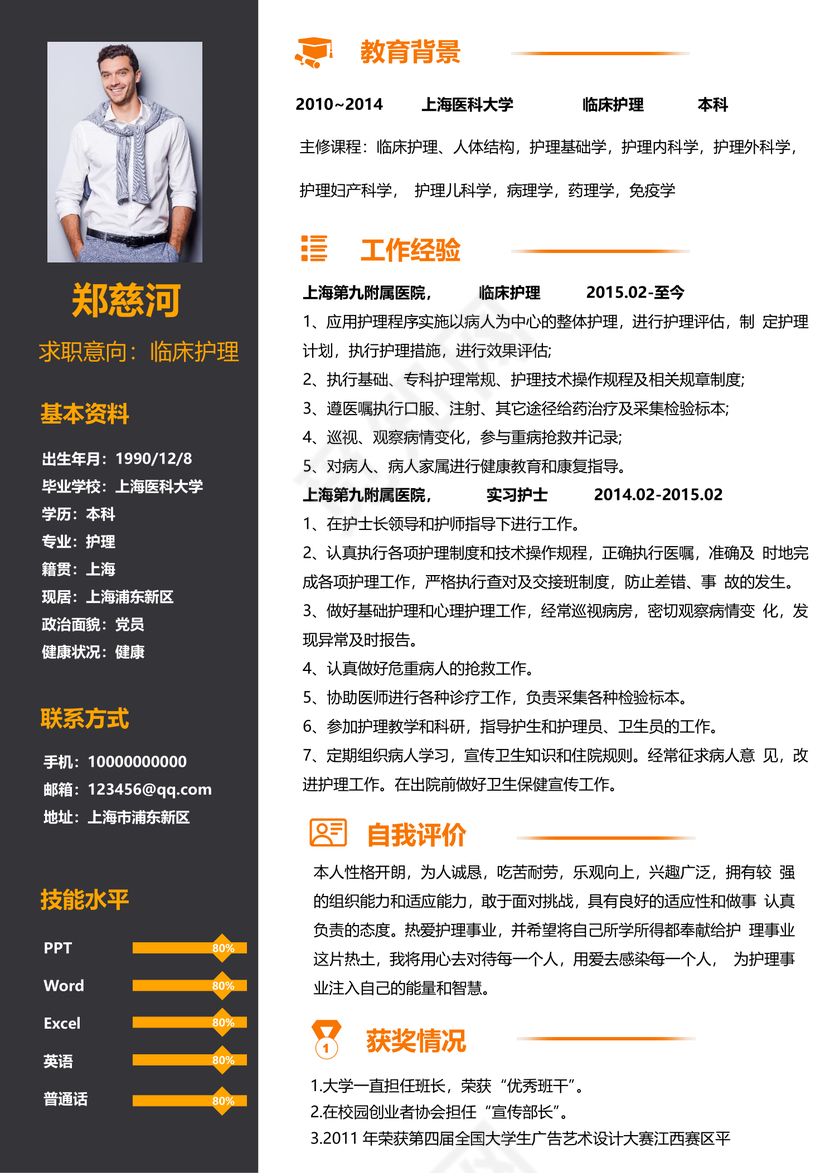 创意护士医生个人简历模板