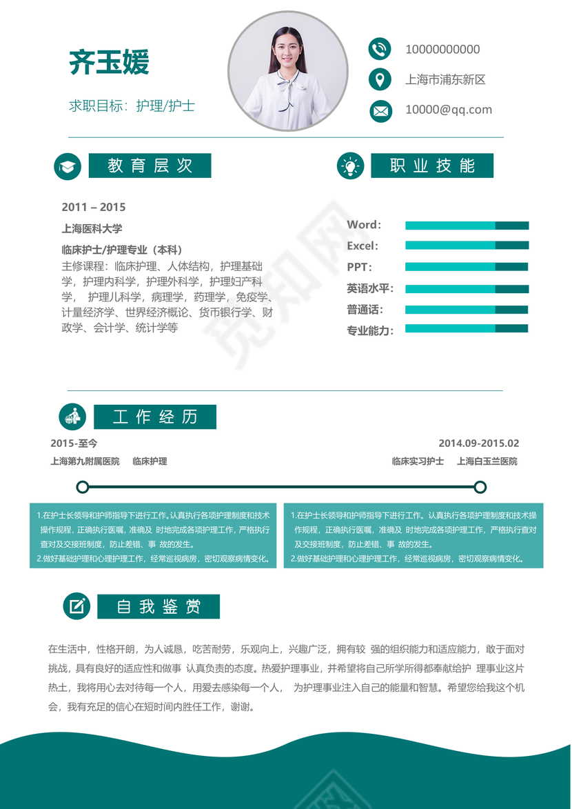 创意医生护理个人简历模板