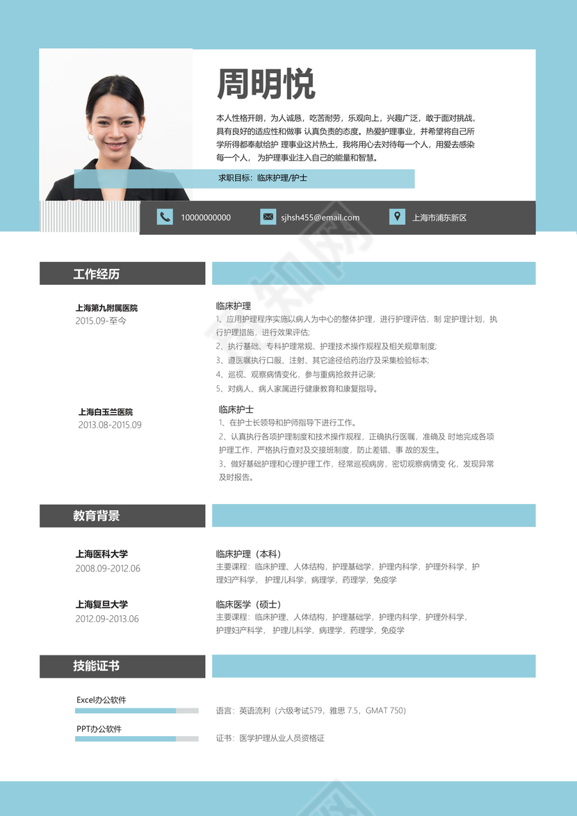 创意简约护理护士个人简历模板