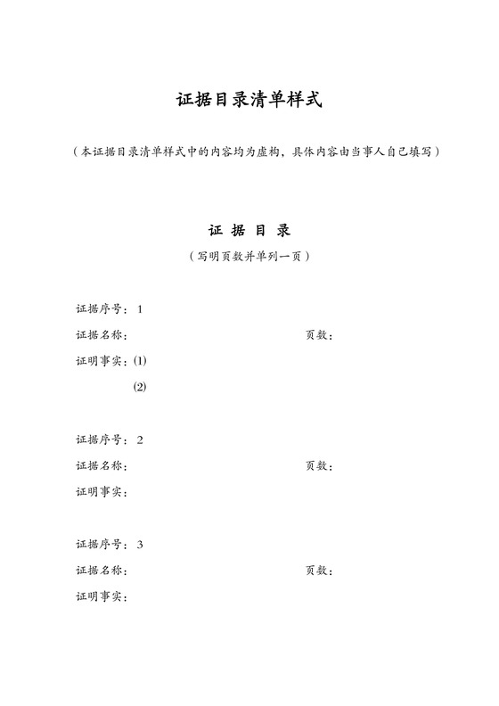 空白证据目录清单
