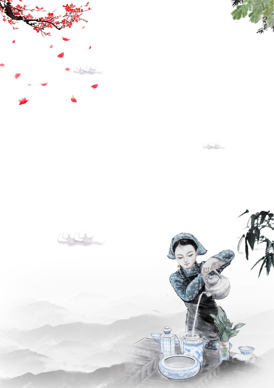 水墨姑娘中国风Word信纸模板设计