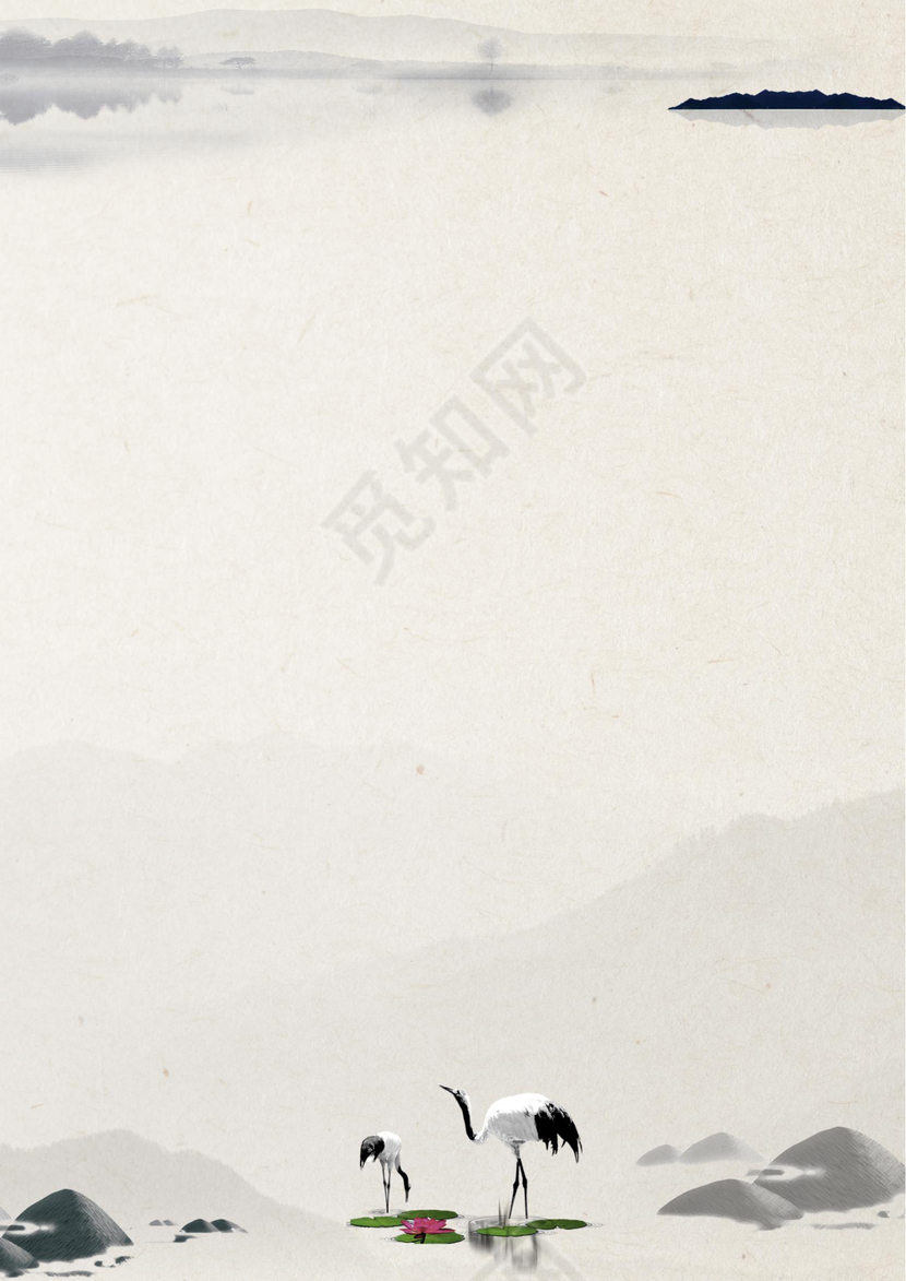 水墨山水画中国风Word信纸模板设计