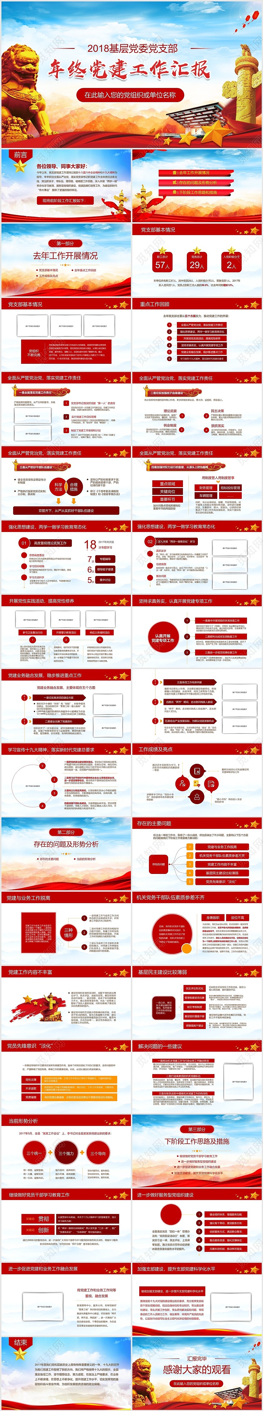 2018基层党委党支部党政党建工作总结新年计划ppt党员述职