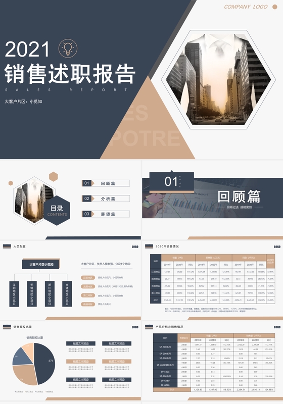 高端稳重商务报告工作总结销售述职报告PPT模板