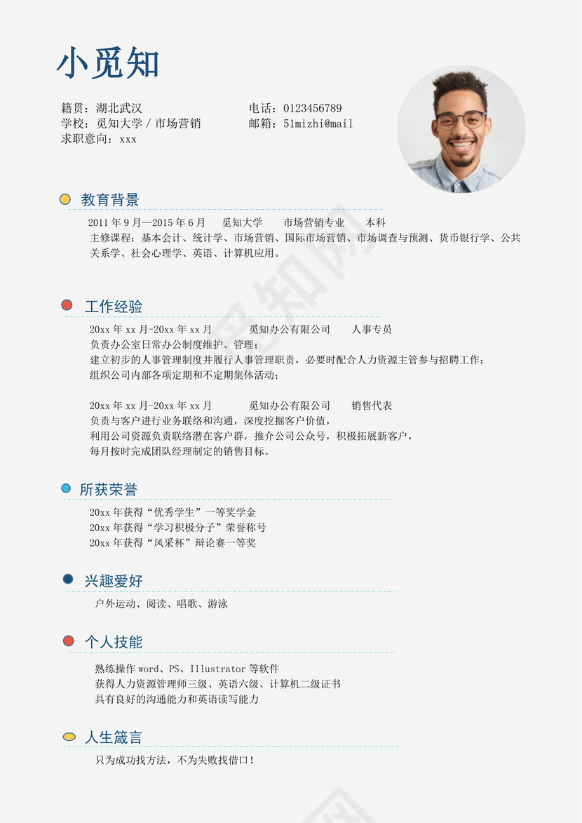 成套简历蓝色几何个人简历word简历模板
