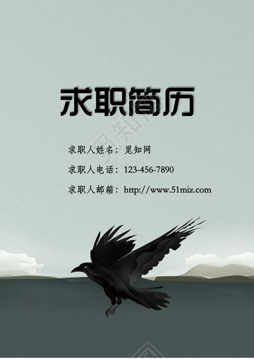 大鹏展翅求职简历个人简历封面wrd简历模板
