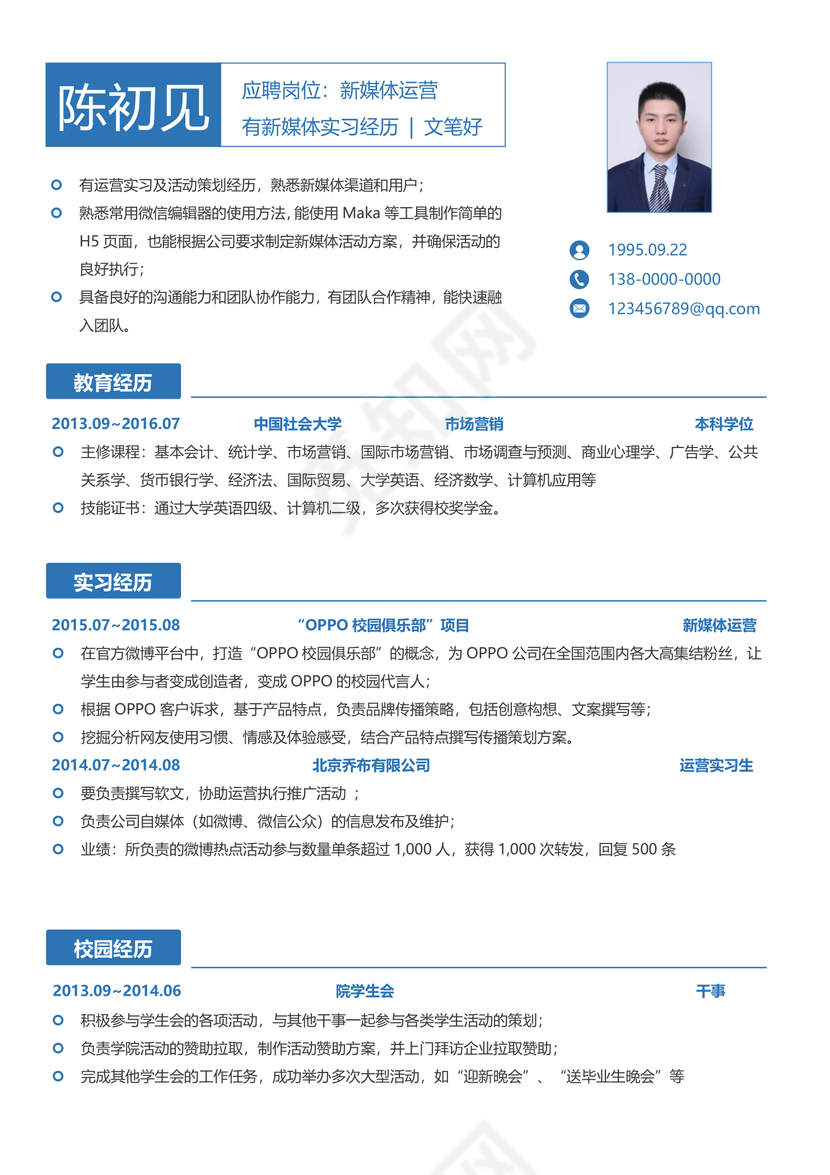 新媒体运营个人简历Word模板