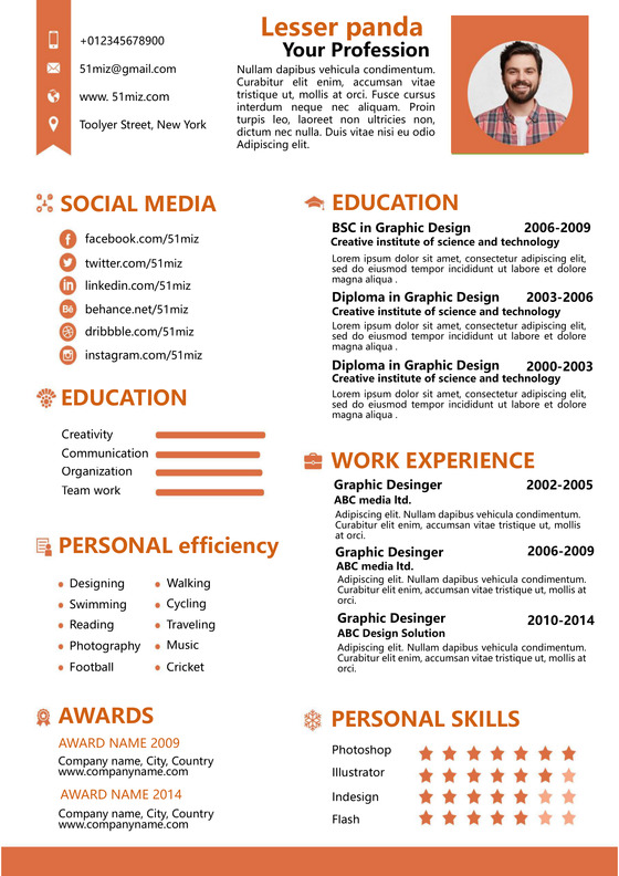 英文简约红白对比个人简历word模板