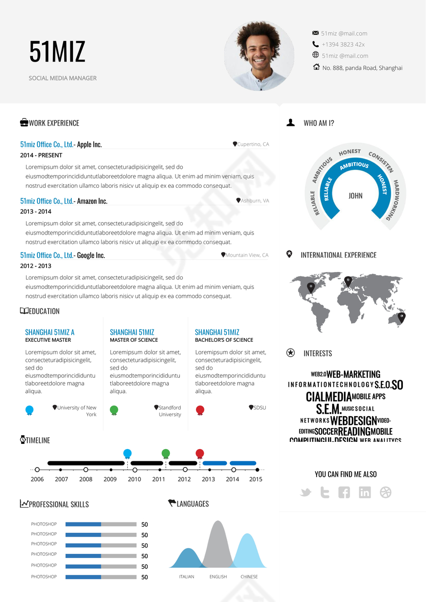 英文简约大气绿色个人简历word模板