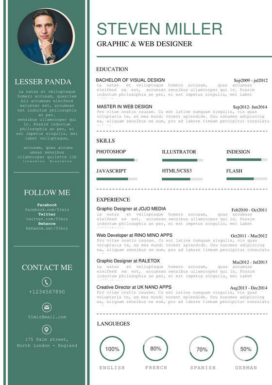 英文简约白绿大气对比个人简历word模板