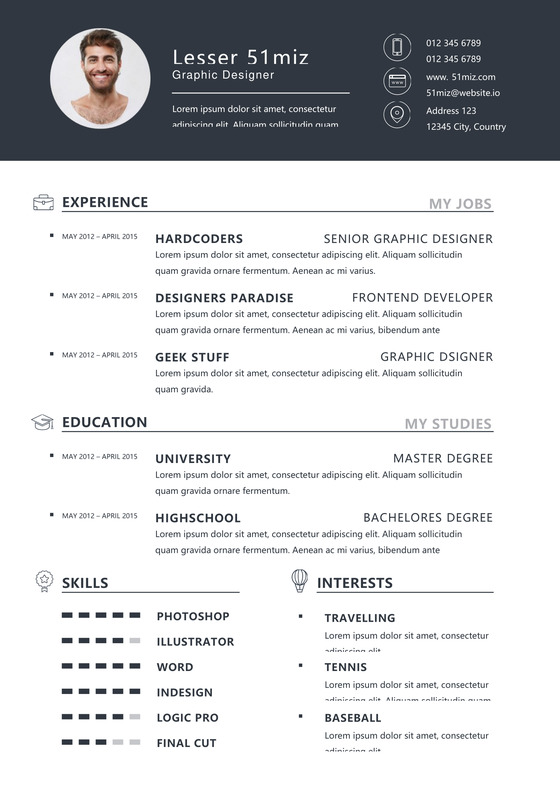 英文简约黑白对比个人英文简历word模板