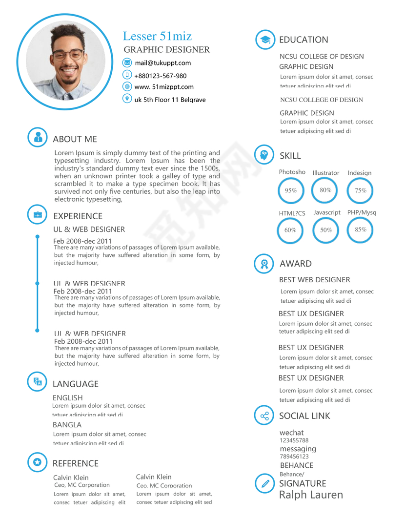 英文简约白色对比个人简历word模板