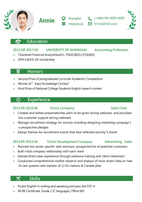 英文简历白绿素雅个人简历word模板