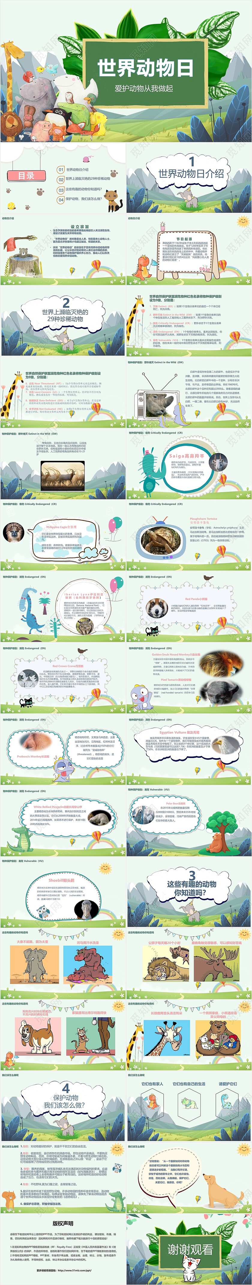 卡通小清新世界动物日珍稀动物中小学通用动态课件