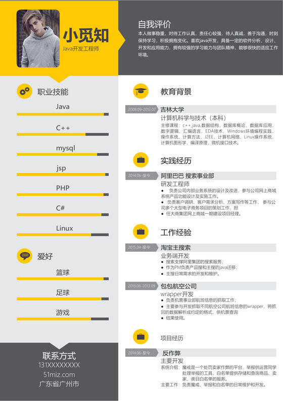 java工程师黄色简历