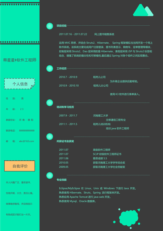 软件工程师清新个性简历