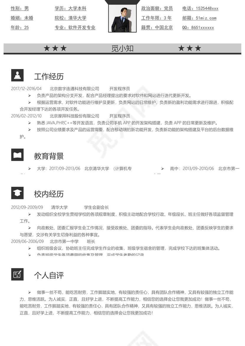 软件开发程序员求职个人简历