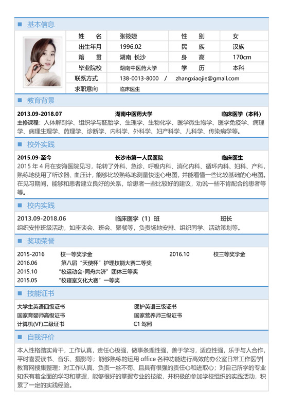 医生单页医生表格医生简历范文