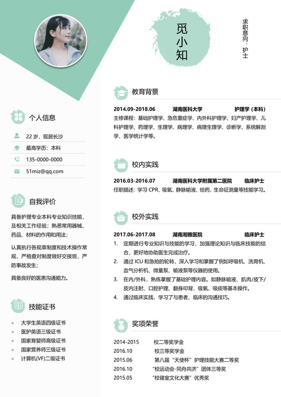淡绿色医生求职简历模板
