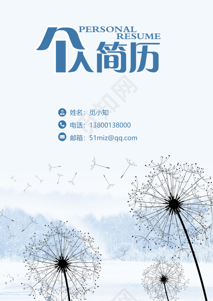 蓝色简洁银行财务应届生大学生通用简历套装