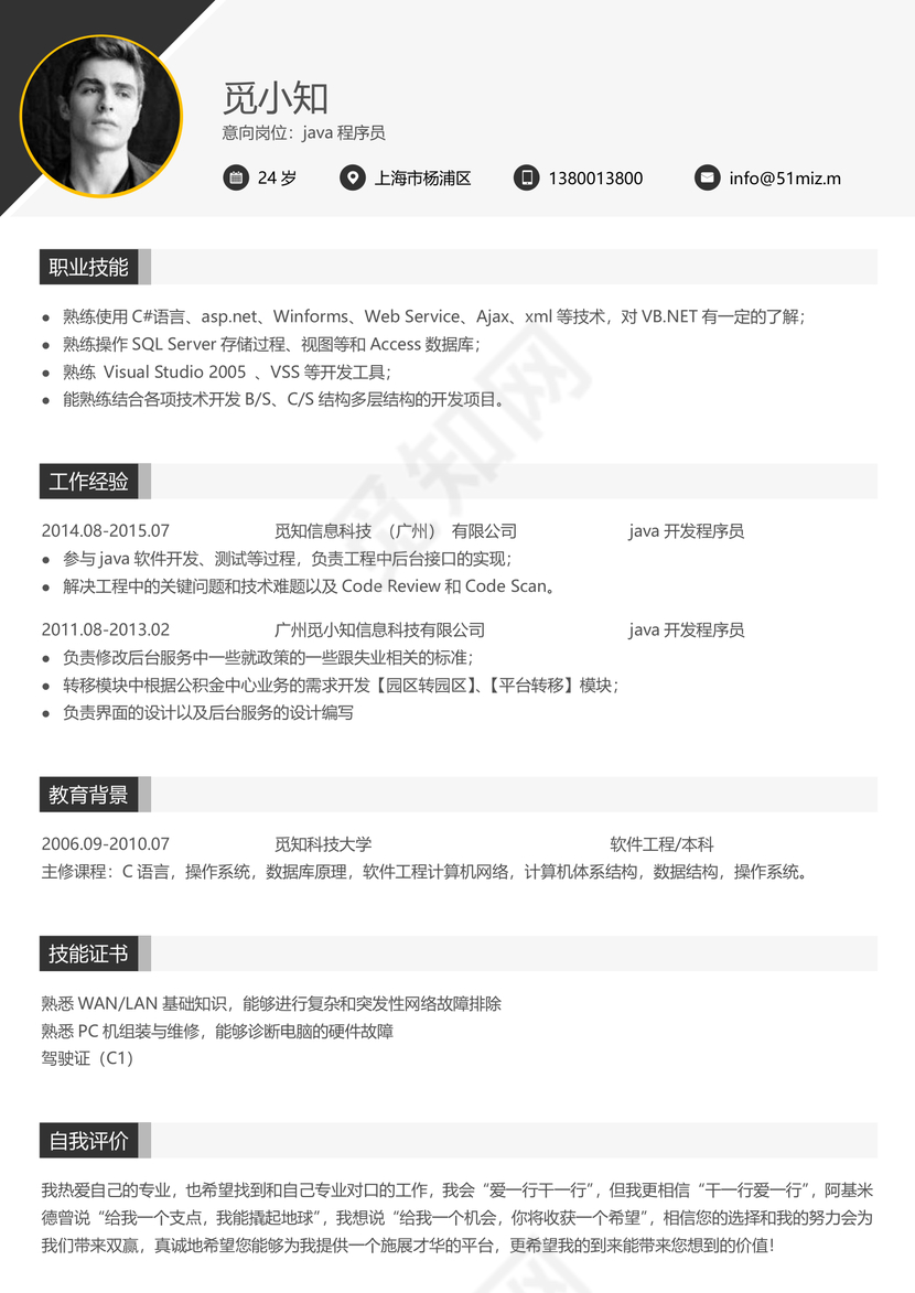 java程序员专用简历模板