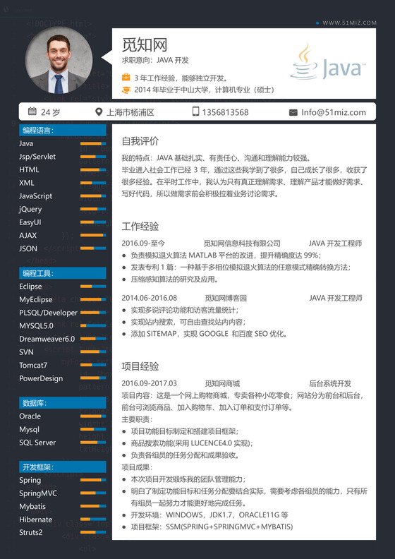 大气稳重黑白Java开发简历模板